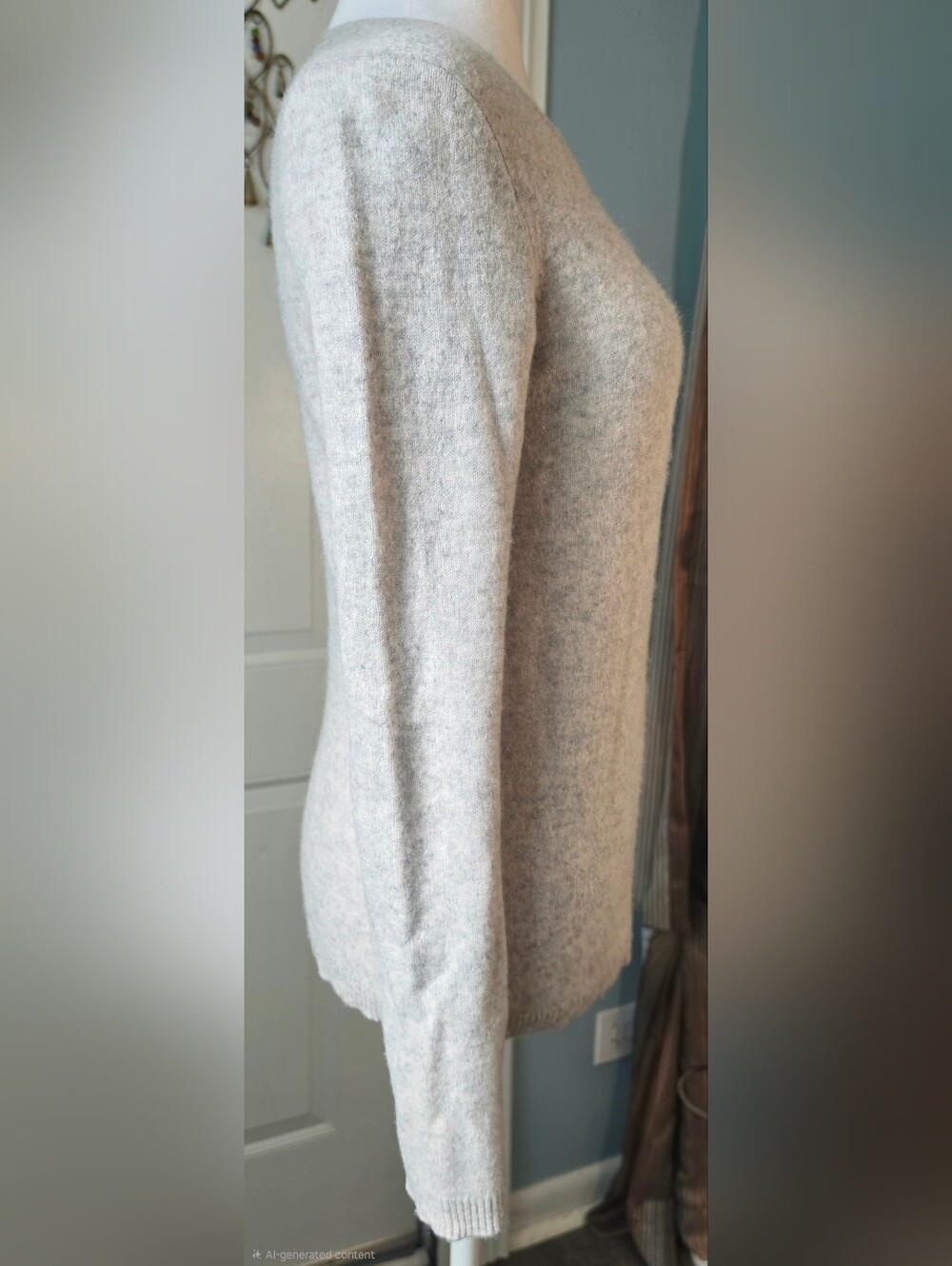 Adrienne Vittadini 2 Ply Cashmere Crewneck Sweater Womens M Oat Grey Soft Cozy - Picture 5 of 12